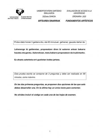 Examen de Fundamentos Artísticos (EAU de 2025)
