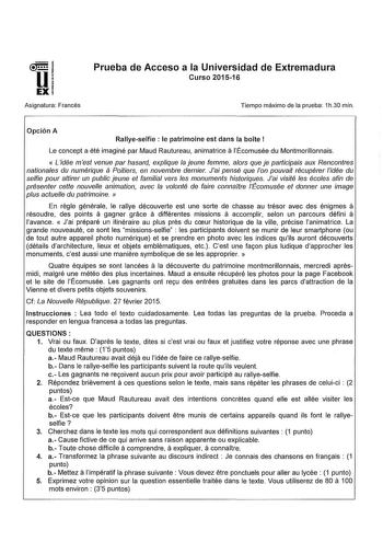Examen de Francés (PAU de 2016)