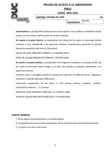Examen de Historia del Arte (EBAU de 2025)