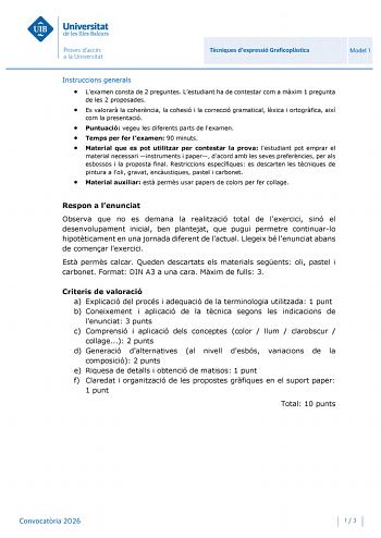 Técnicas de Expresión Gráfico Plástica – PBAU Islas Baleares (2026)