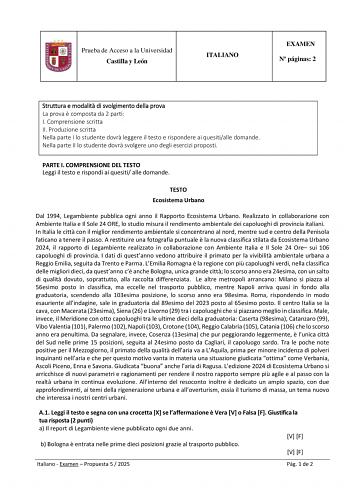 Examen de Italiano (EBAU de 2025)