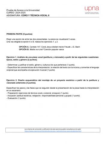 Examen de Coro y Técnica Vocal (EvAU de 2025)