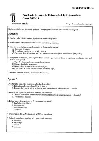 Examen de Biología (PAU de 2010)