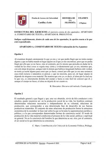 Examen de Historia de la Filosofía (EBAU de 2025)