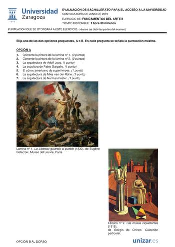 Examen de Fundamentos del Arte (EvAU de 2019)