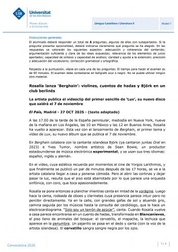 Lengua Castellana y Literatura – PBAU Islas Baleares (2026)