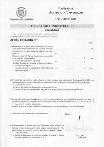 Examen de Tecnología Industrial (PAU de 2012)