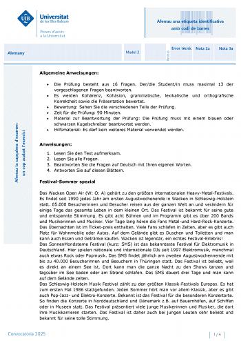Examen de Alemán (PBAU de 2025)