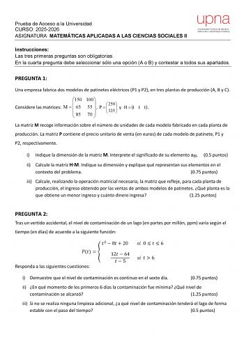 Matemáticas Aplicadas a las Ciencias Sociales – EvAU Navarra (2026)