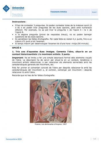 Examen de Fundamentos Artísticos (PBAU de 2024)