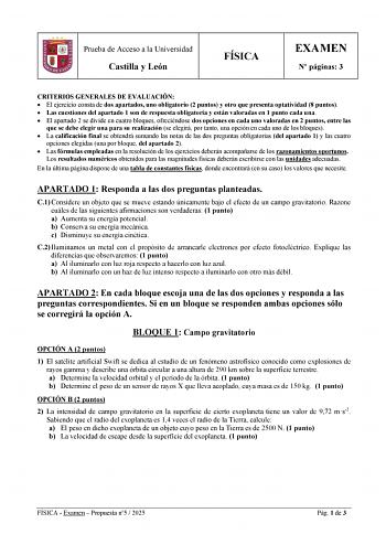 Examen de Física (EBAU de 2025)
