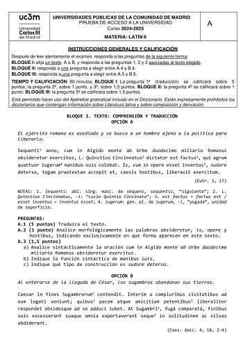 Examen de Latín II (EvAU de 2025)