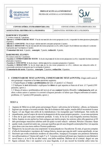 Historia de la Filosofía – PAU Comunidad Valenciana (2026)