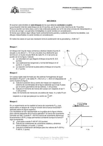 Examen de Mecánica (selectividad de 2009)