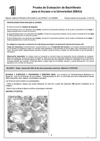 Examen de Dibujo Técnico Aplicado a las Artes Plásticas y al Diseño II (EBAU de 2024)