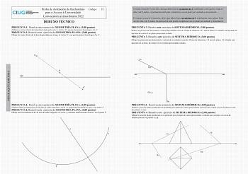 PEGAR AQUÍ CABECEIRA Proba de Avaliación do Bacharelato Código 22 para o Acceso á Universidade Convocatoria extraordinaria 2022 DEBUXO TÉCNICO PREGUNTA 1 Resolva este exercicio de XEOMETRÍA PLANA 300 puntos Debuxe as rectas límite da homoloxía dada polo eixo o vértice V e un par de puntos homologos A e A PREGUNTA 1 Resuelva este ejercicio de GEOMETRÍA PLANA 300 puntos Dibuje las rectas límite de la homología dada por el eje el vértice V y un par de puntos homólogos A y A V eje A A PREGUNTA 2 Re…