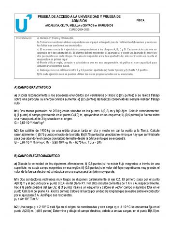 Examen de Física (PEvAU de 2025)