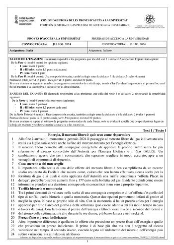 Examen de Italiano (PAU de 2024)