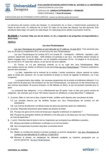 Examen de Francés (EvAU de 2020)
