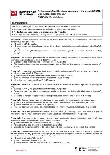 Examen de Biología (EBAU de 2024)