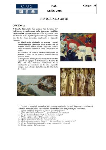 Examen de Historia del Arte (PAU de 2016)