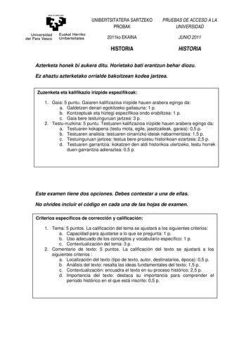 Examen de Historia de España (PAU de 2011)