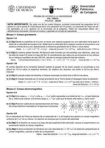 Examen de Física (EBAU de 2025)
