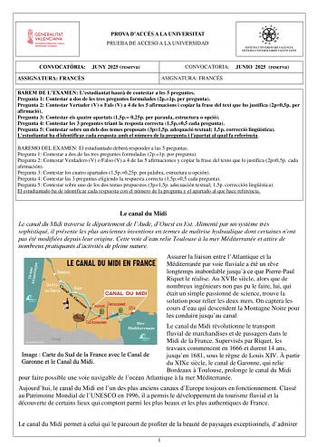 Examen de Francés (PAU de 2025)