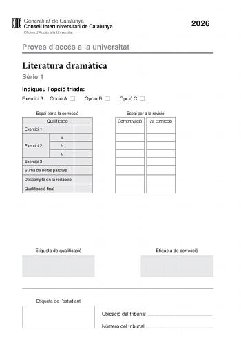 Literatura Dramática – PAU Cataluña (2026)