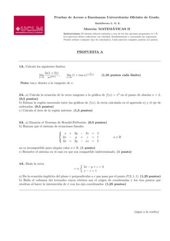 Examen de Matemáticas II (PAU de 2015)