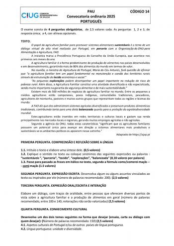 Examen de Portugués (ABAU de 2025)