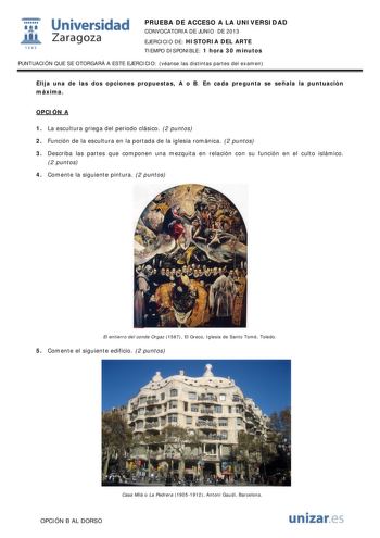 Examen de Historia del Arte (PAU de 2013)