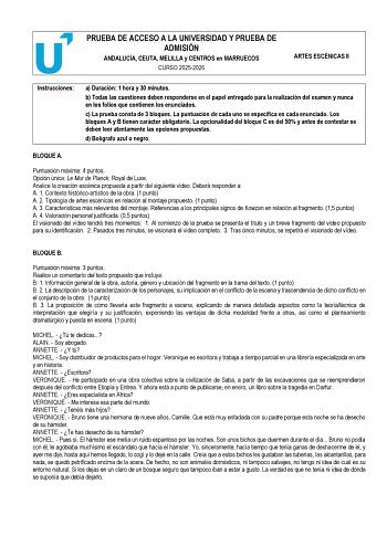 Artes Escénicas – PEvAU Andalucía (2026)