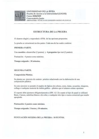 Examen de Técnicas de Expresión Gráfico Plástica (selectividad de 2009)