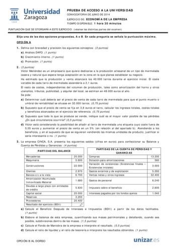 Examen de Economía de la Empresa (PAU de 2014)