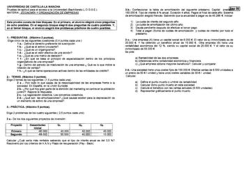 UNIVERSIDAD DE CASTILLALA MANCHA Pruebas de aptitud para el acceso a la Universidad Bachillerato LOGSE MATERIA ECONOMÍA Y ORGANIZACIÓN DE EMPRESAS Esta prueba consta de tres bloques En el primero el alumno elegirá cinco preguntas de ocho posibles En el segundo bloque elegirá dos preguntas de cuatro posibles Y en el tercer bloque el alumno elegirá dos problemas prácticos de cuatro posibles 1 PREGUNTAS Máximo 2 puntos Elige cinco de las siguientes cuestiones 04 puntos cada una 1 a Define el derec…