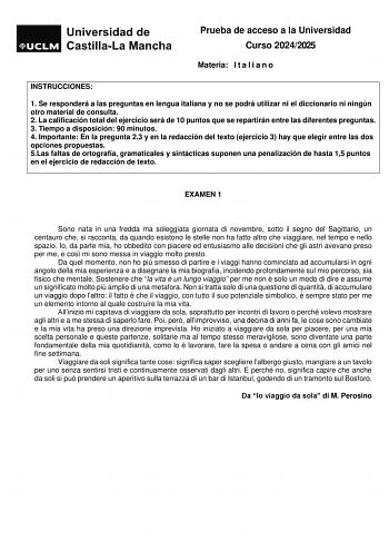 Examen de Italiano (EvAU de 2025)