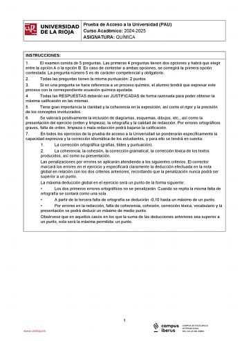 Examen de Química (EBAU de 2025)