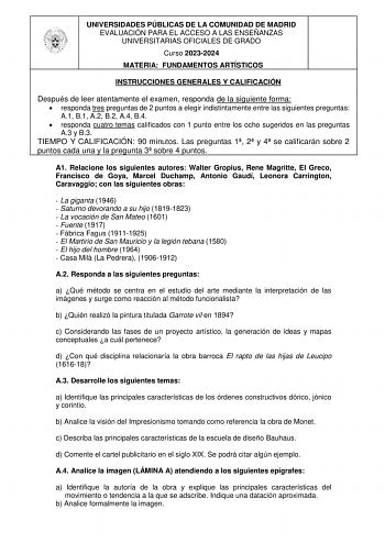 Examen de Fundamentos Artísticos (EvAU de 2024)