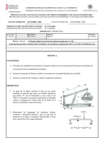 Examen de Mecánica (selectividad de 2008)