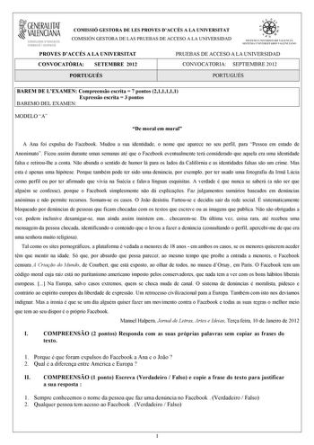 Examen de Portugués (PAU de 2012)