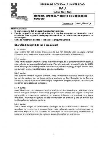 Examen de Empresa y Diseño de Modelos de Negocio (EBAU de 2025)