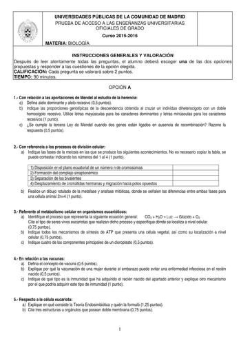 Examen de Biología (PAU de 2016)