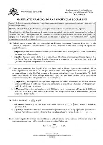 Examen de Matemáticas Aplicadas a las Ciencias Sociales (EBAU de 2021)