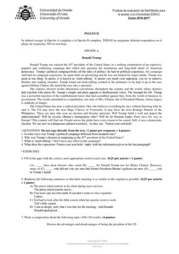Examen de Inglés (EBAU de 2017)