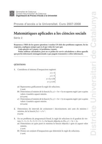 Examen de Matemáticas Aplicadas a las Ciencias Sociales (selectividad de 2008)