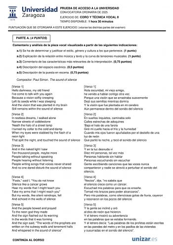 Examen de Coro y Técnica Vocal (EvAU de 2025)