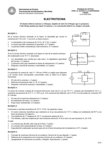 Examen de Electrotecnia (selectividad de 2004)