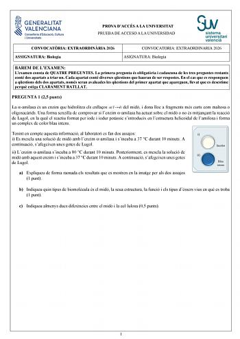 Biología – PAU Comunidad Valenciana (2026)