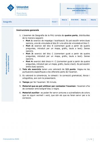 Geografía – PBAU Islas Baleares (2026)
